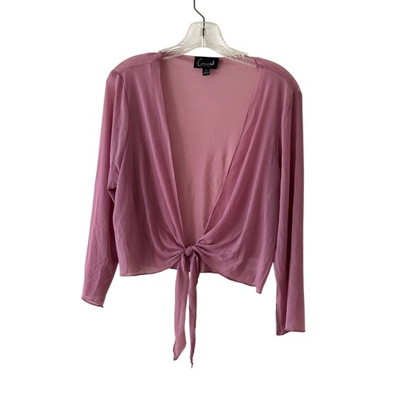 Connected Apparel  Pink Tie Front Open Shrug Cardigan Crop Sheer Long Sleeve NWT - Picture 1 of 9